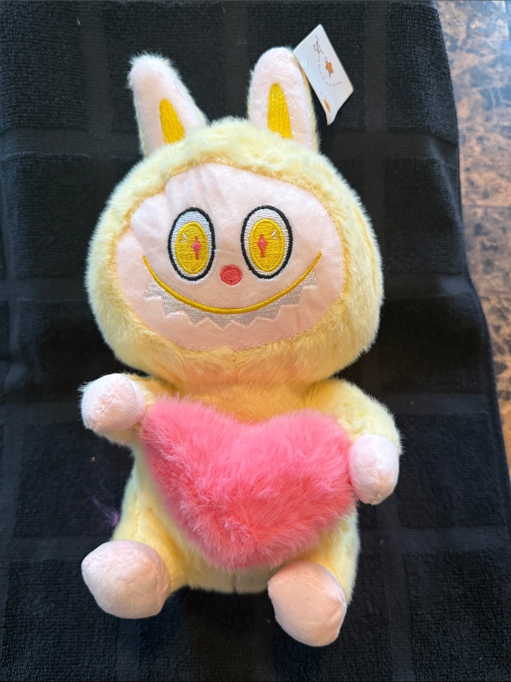 Plush Yellow Bunny with Pink Heart Small Pet Toy